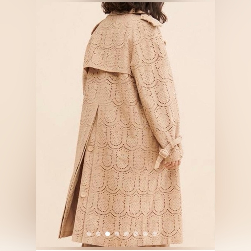 NWOT FARM Rio Pineapple Cotton Eyelet Trench Coat Size XL in Tan - Picture 6 of 15